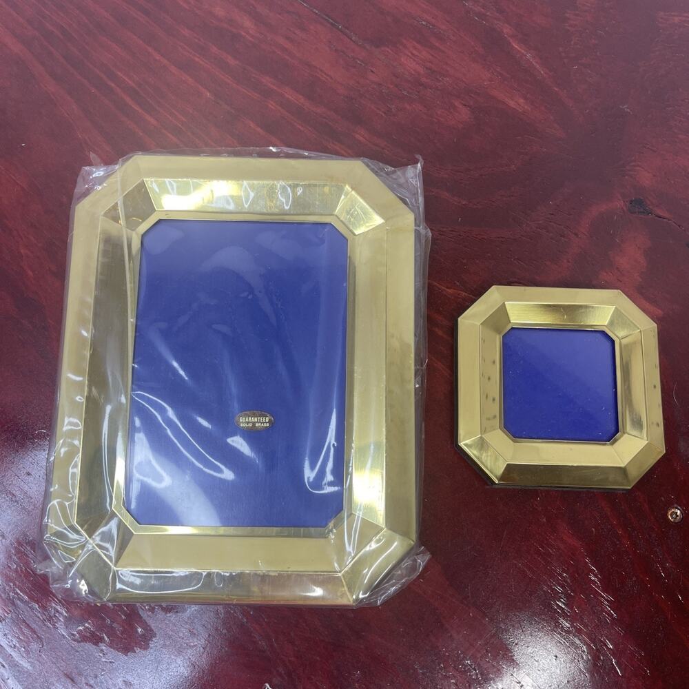 Vintage Solid Brass Picture Frame 5x7 And 2.25x2.25 Matching Set